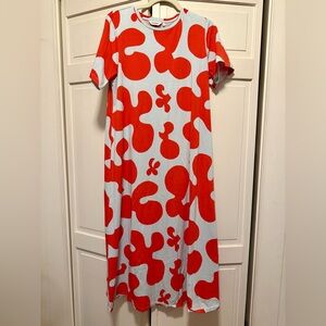 Marimekko EUC light blue and red Floral Print midi dress